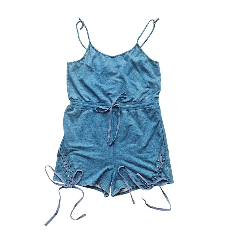 Dance & Marvel Womens Blue Lace Up Side Romper DMJS1304 Size L Heather Blue